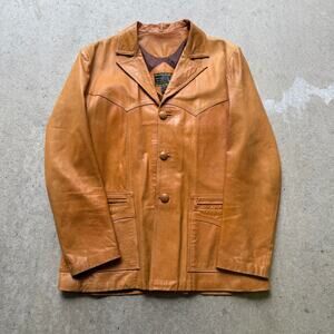 Men's Vintage 80's Genuine Leather Light Brown Orange Western Jacket Sz 44 Large